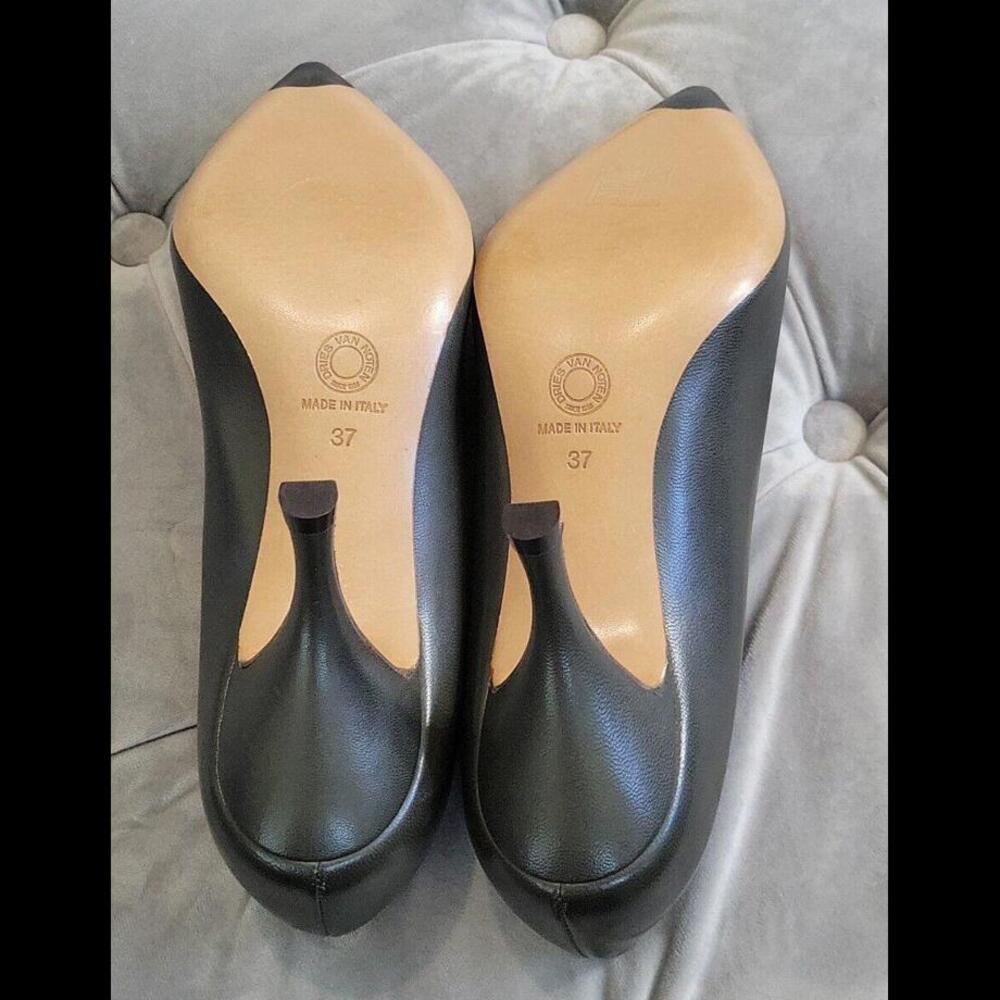 Dries Van Noten Charcoal Leather Pointed Toe Heels Womens Shoes 37 7 Italy $795
